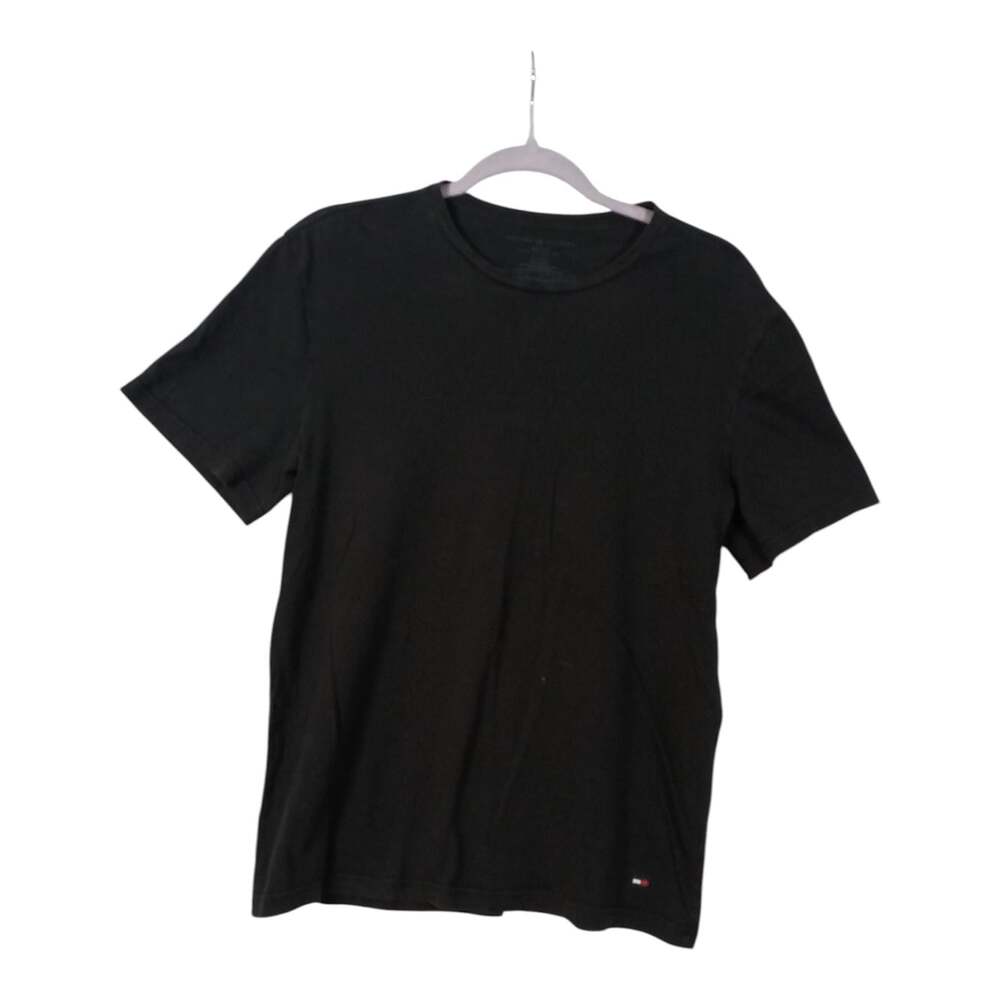 Men's Tommy Hilfiger Plain Black Short Sleeve T Shirt Size M Embroidered Flag